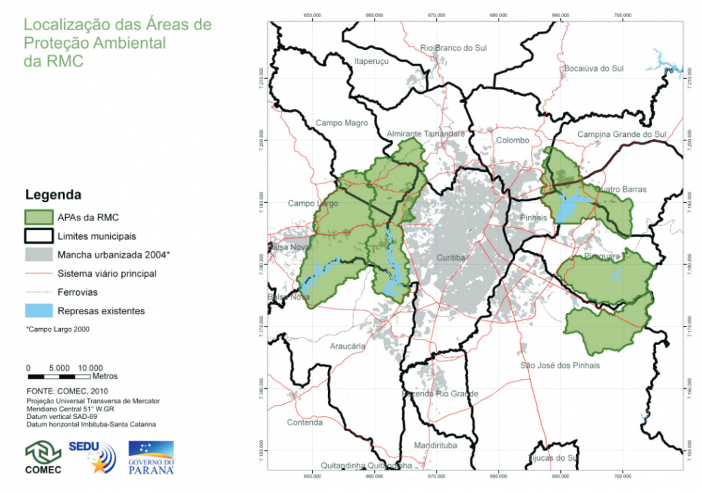 Localização das áreas de proteção ambiental da RMC