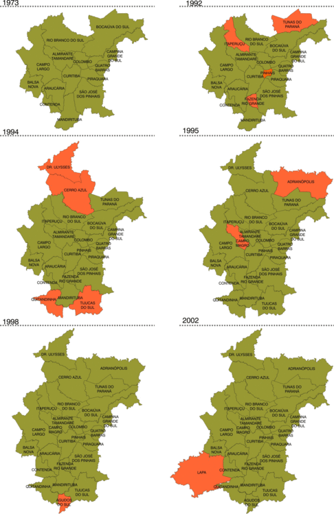Mapa histórico da formação da RMC