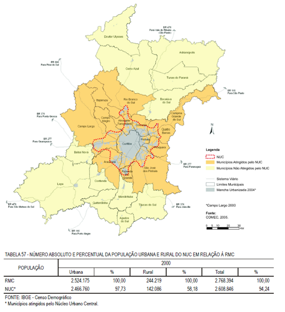 Figura 3 - Núcleo Urbano Central da Região Metropolitana de Curitiba, 2006.