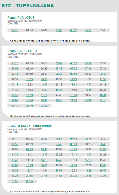 Tabela de horearios 672