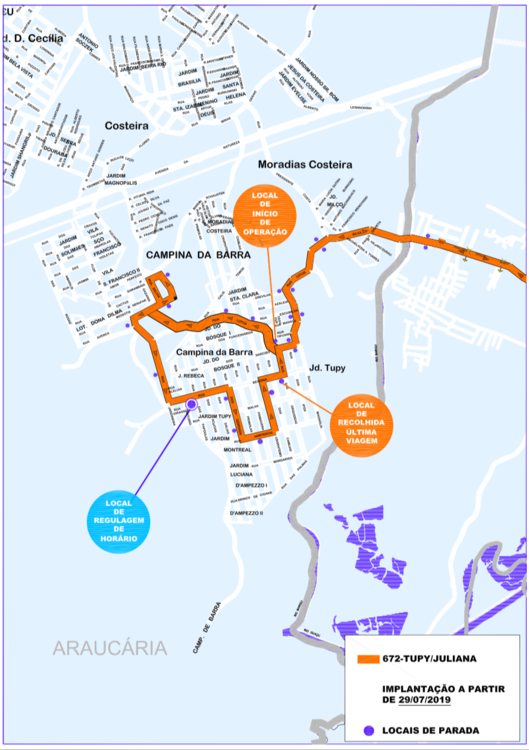 mapa do trajeto do ônibus