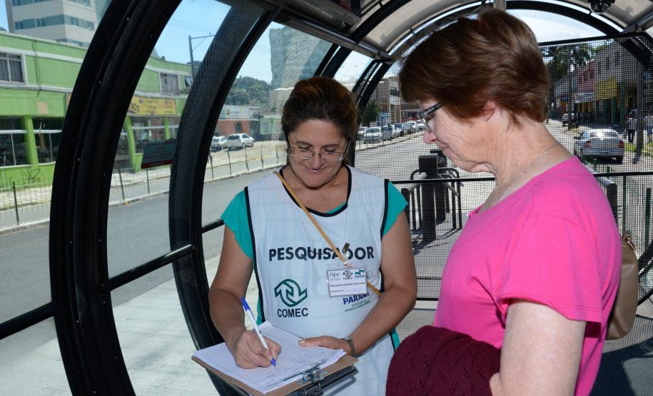 Organizada pela FIPE/USP-SP a pesquisa "Origem-Destino" pretende conhecer a proporcionalidade de passageiros metropolitanos. Pesquisadora Shyrlei Jungton ouve Margarida Hirt. Foto - Antonio Costa